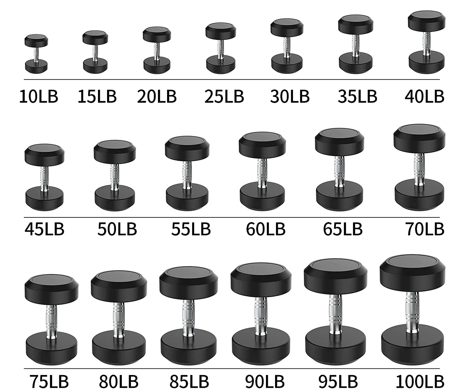 hot selling 20lb 30lb 40lb 60lb 80lb fitness polyurethane dumbbells manufacturer