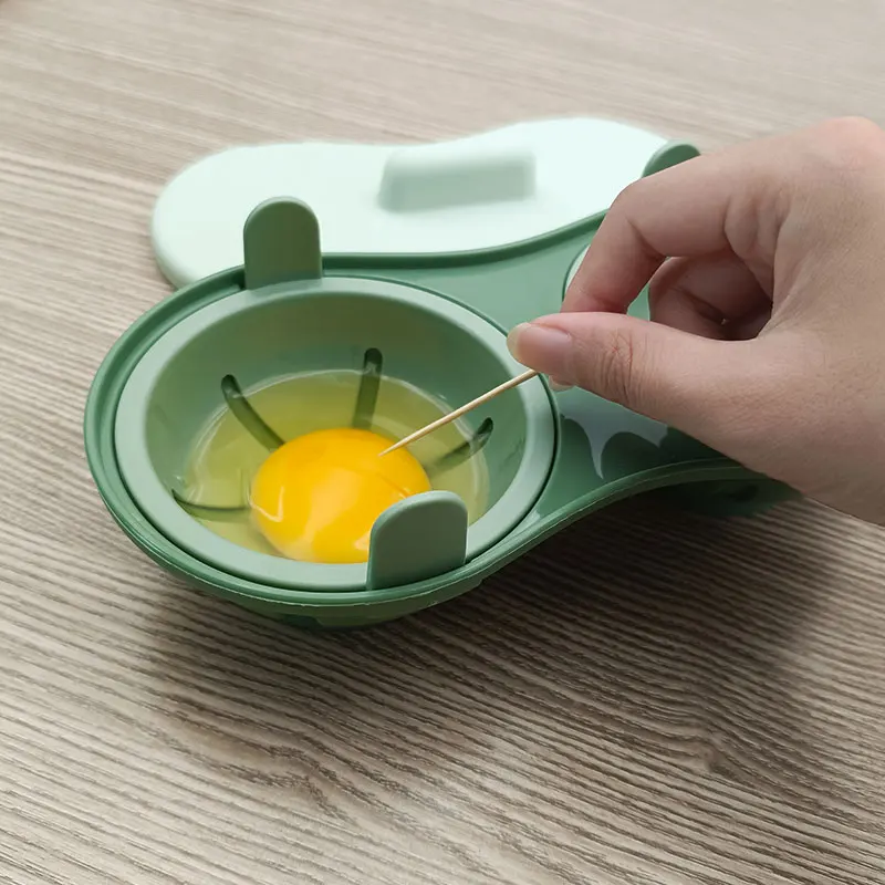 2-Cavity Green Microwave Egg Poacher  Plastic Breakfast Poached and Boiled Egg Makers with Stirring Function