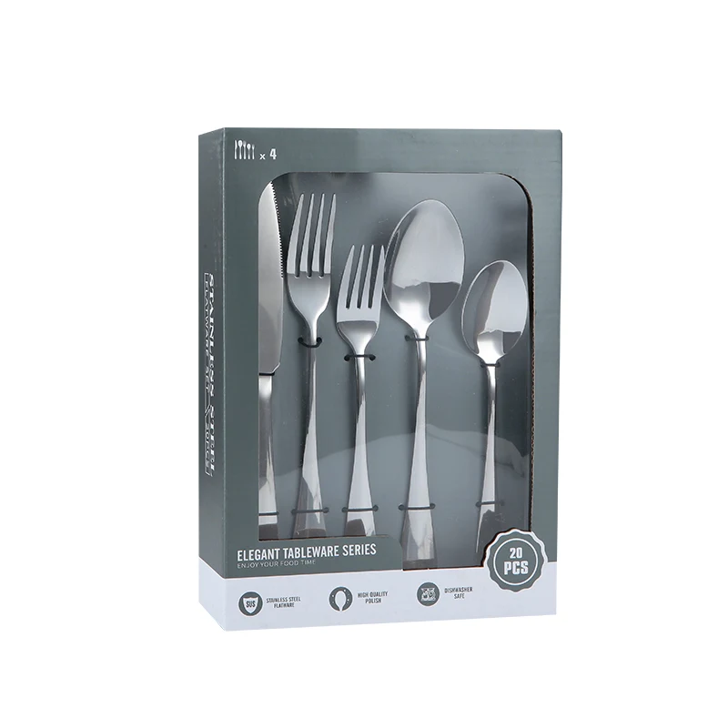 LFGB Approved 430 Custom Stainless Steel Knife Fork Spoon Mirror Eco Friendly 24 Piece Flatware Set For Events