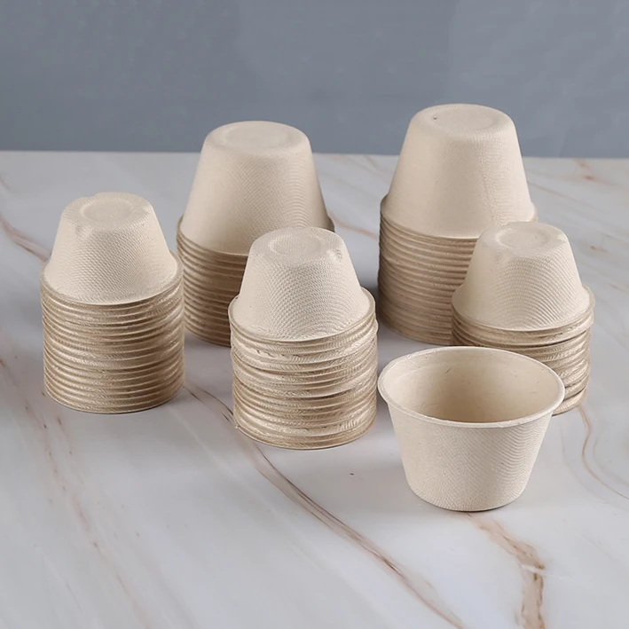 Compostable Biodegradable 2oz 4oz Bagasse Takeout Container Sauce Cup With Lid Disposable