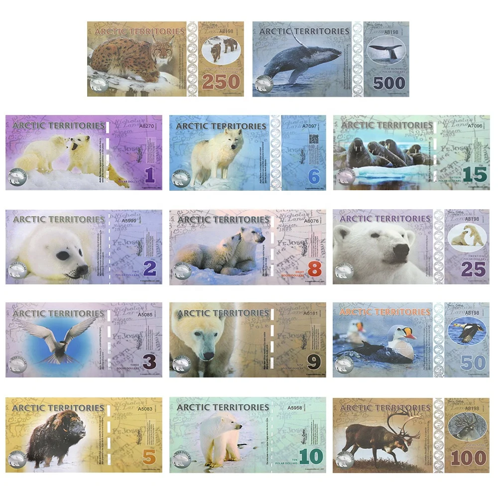 Arctic Commemorative Banknote Complete Set of 14 Different Denominations 1 2 3 5 6 8 9 10 15 25 50 100 250 500 Dollar Collection