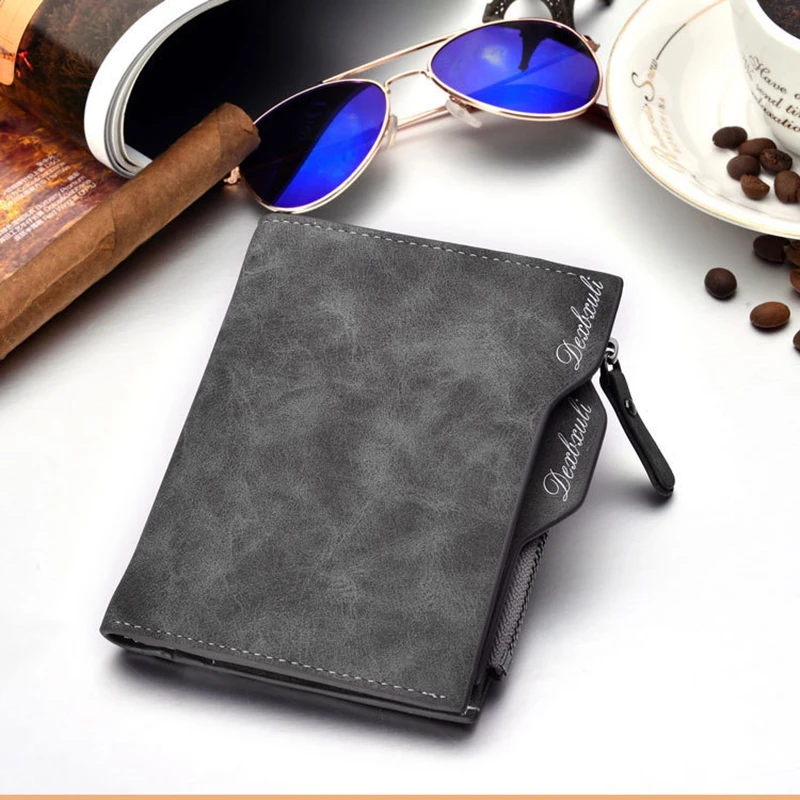 
Men Retro Frosted PU Wallet Two Folding Male Purse Credit Card Holder Solid Color Short Wallet purse and wallet 1166 