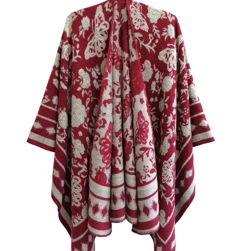 
Best selling fur trim black long sleeve cashmere poncho fur acrylic shrug poncho cape shawl for women 