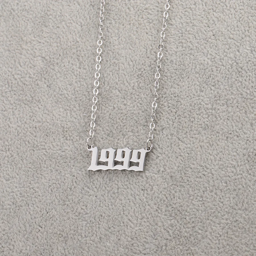 New Charm Customize Gold Plated Stainless Steel Pendant Number 1999 Year Necklace Choker Chain Pendant Necklace For Woman