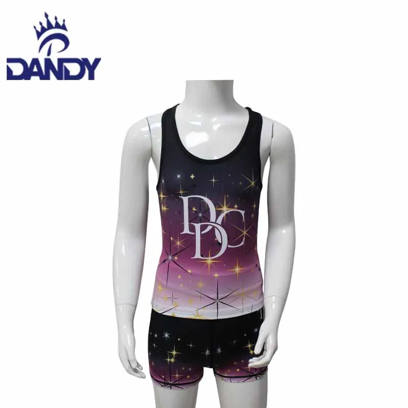 Dandy custom sublimation dance team cheer training clothes tank top shorts children wear dance