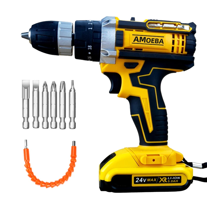 Хорошее качество 24 в беспроводной набор электродрелей с ударом две батареи одно зарядное устройство пластиковая коробка литий-ионный беспроводной перфоратор