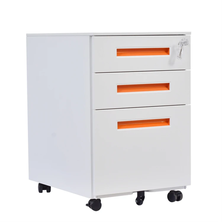 Key Lock Wheels Storage Cabinet Office Equipment Mobile File Pedestal 3 Drawers Metal Modern Office Storage Cabinets