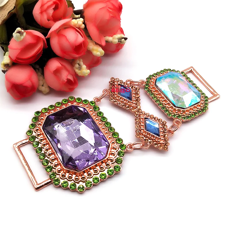 Wholesale Charm Purple Large Glass Bikini Hardware Alloy Crystal Rhinestone Connector Buckle For Women Sexy Swimsuit Accessories