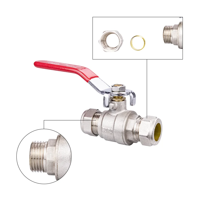 TMOK 15-42 mm Long handle Clamp Ring Joint Compression Fitting Brass Ball Valve