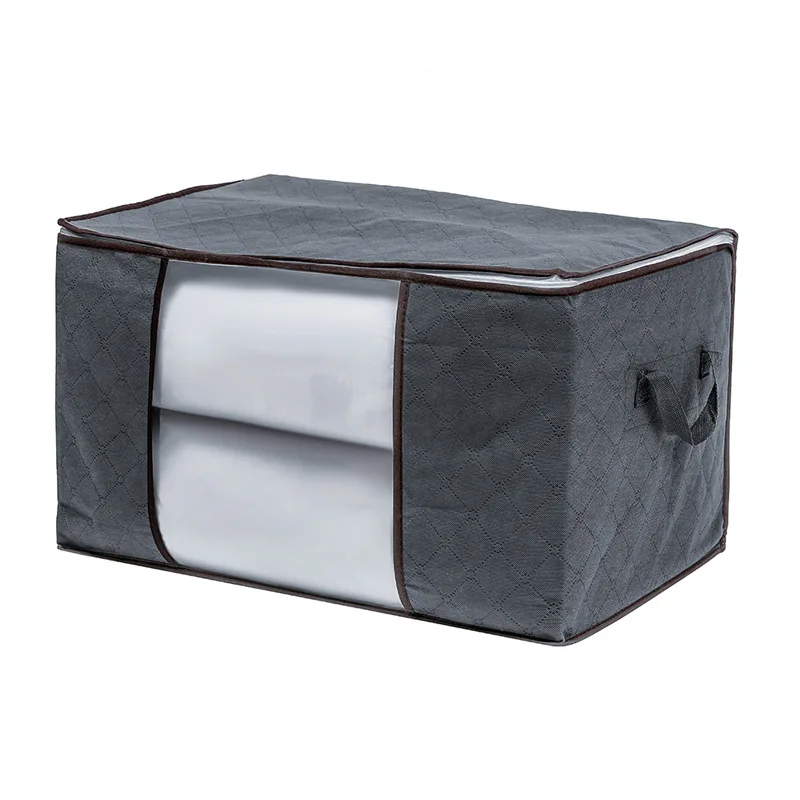 180g 3 Tiers Grey Breathable Wardrobe Organizer Bag With Handle Clear Window Non-woven Clothes Storage Bags