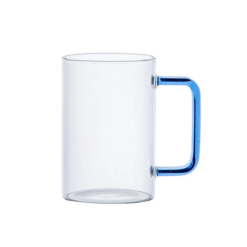 300ml / 10oz Heat Resistant Transparent Clear Glass Mug with Color Handle