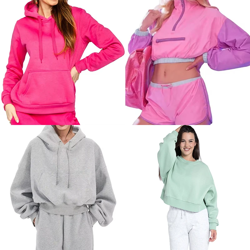 2024 Custom Logo Womens Spring Must Have Fleece 2 Piece Cargo Sweatpants And Hoodies Sets Fleece Tracksuit Women