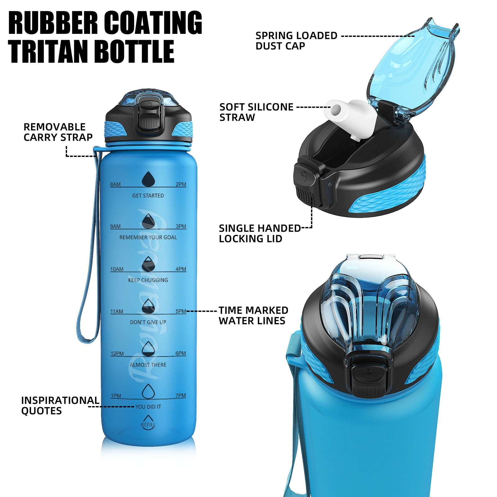 Amazon Wholesale Sports Water Bottle with Time Tracker/Marker, Motivational Water Bottle