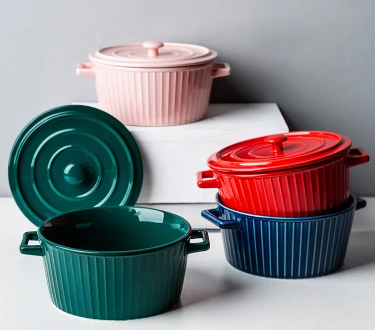 high quality Porcelain French Onion ceramic Soup Bowls with lid - Exclusive classic and elegant design with handle