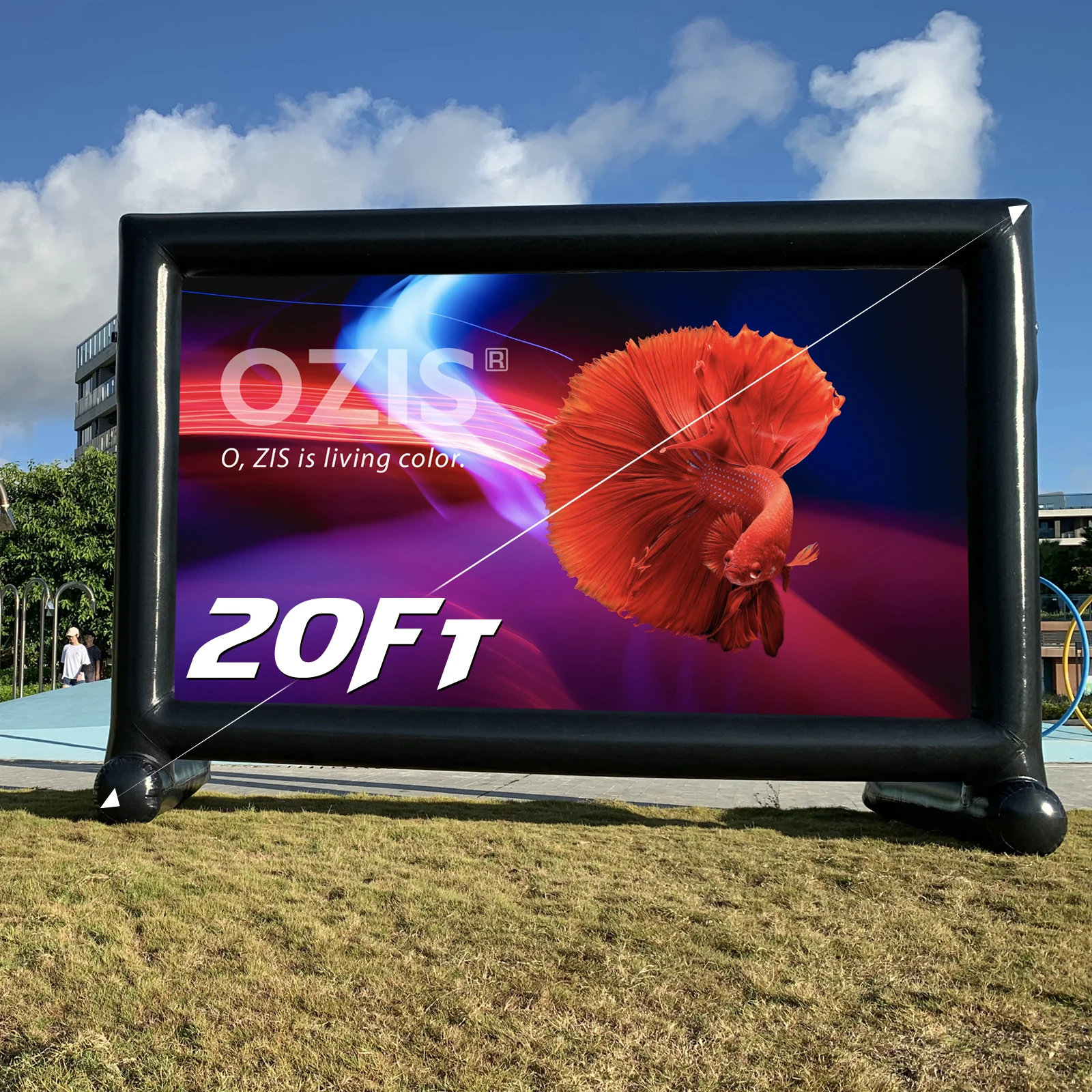 OZIS 200in Waterproof Projection Screens Outdoor Inflatable Movie Screen And Projector