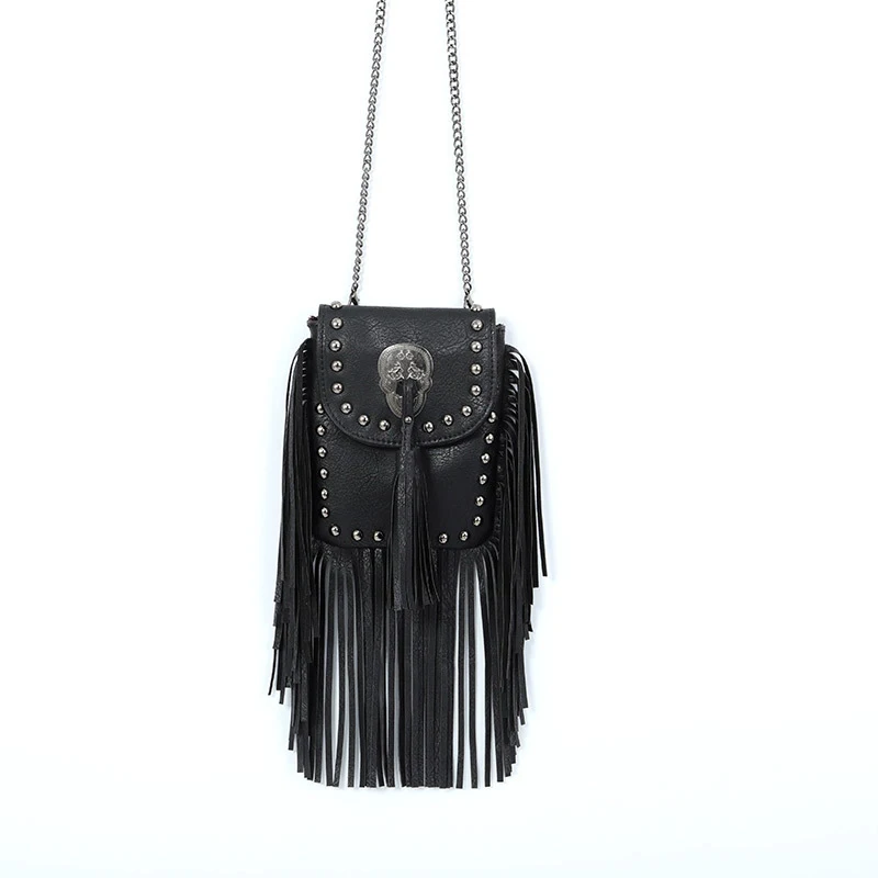 EG707 Luxury tassel rivet handbags boho mobile cell phone crossbody bag women