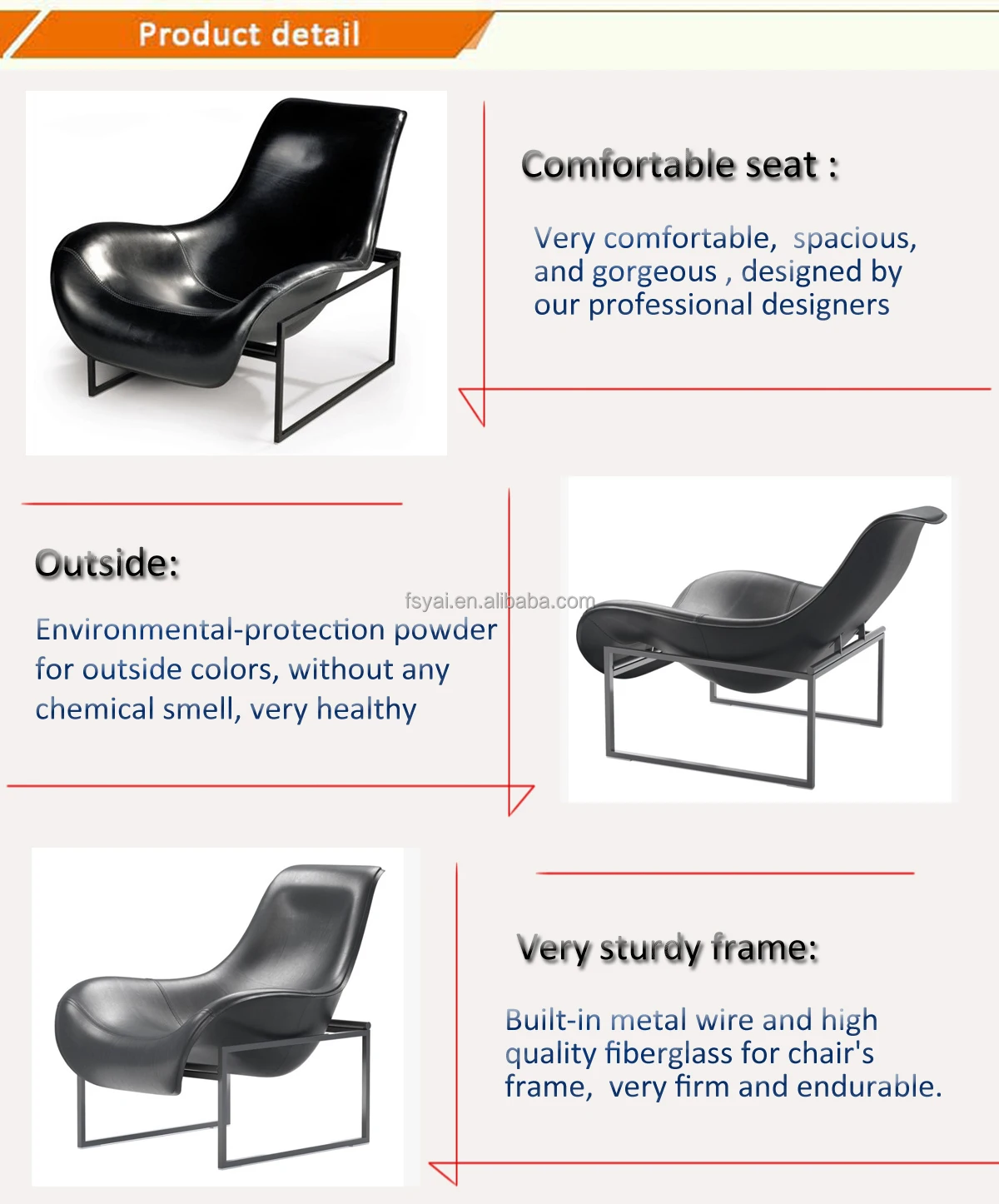 leisure Lounge European design Italy style home furniture leather upholstered seat metal frame Mart Arm chair