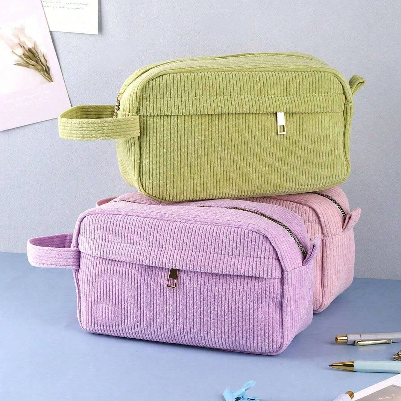 Large Capacity Girls Zipper Cute Stationery Plush Pencil Bag Corduroy Zipper Pouch