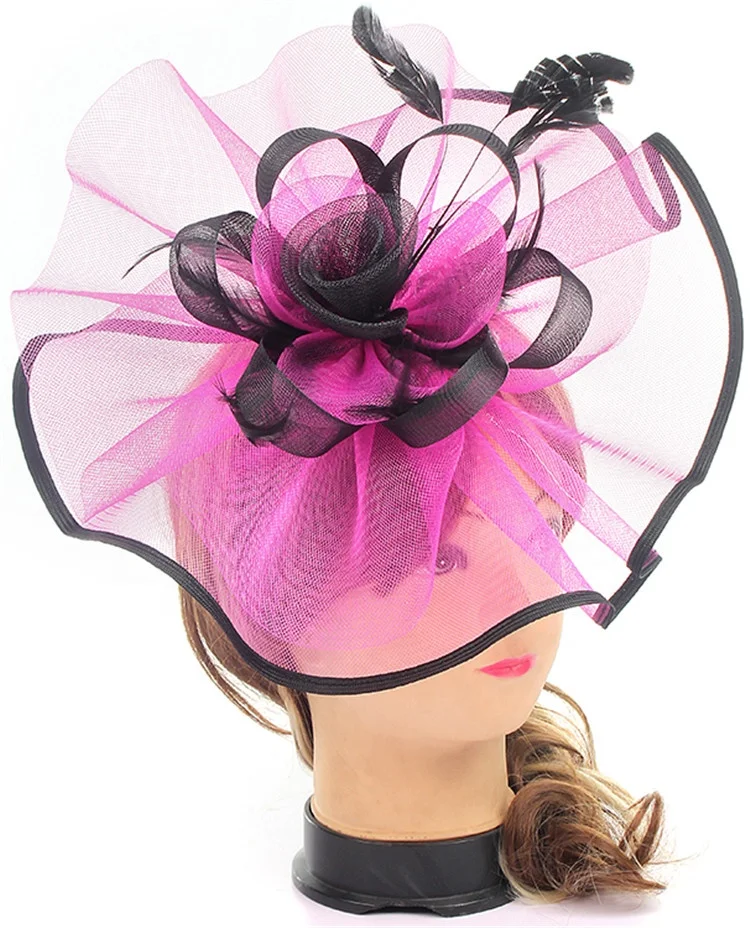 Women fascinators halloween hairband headband fuchsia big base flower fascinators for church wedding party