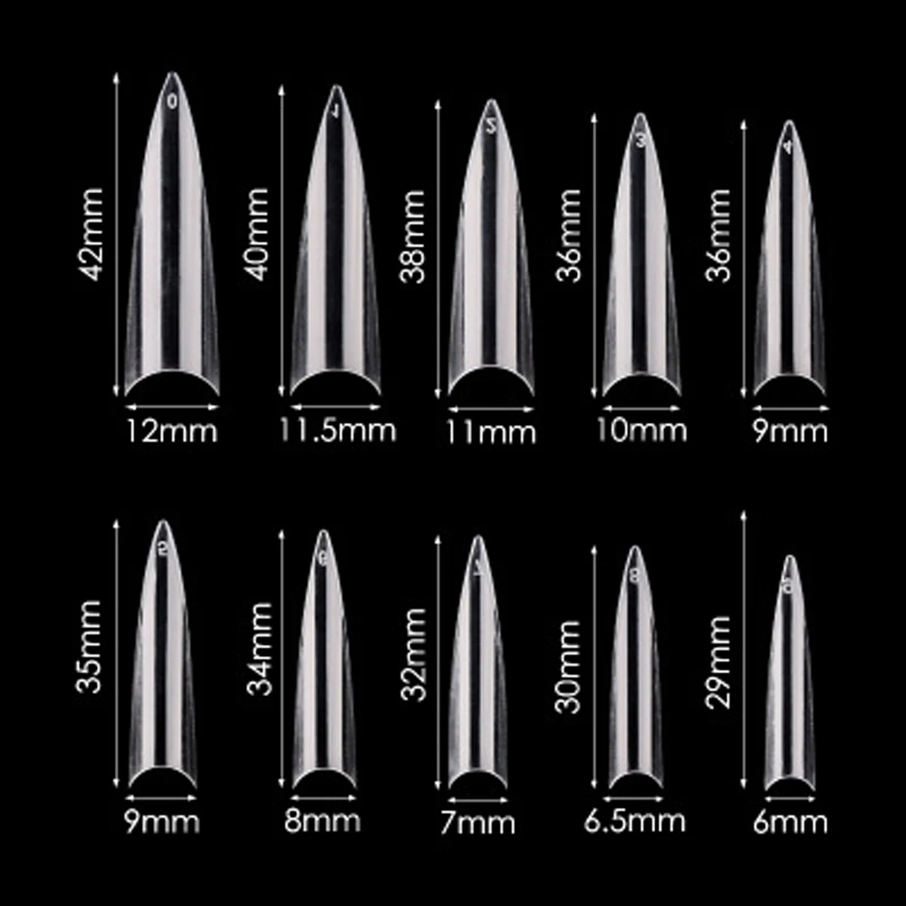 
600pcs/bag long stilleto nail tips DIY Vicovi stiletto nail tips clear display xxl stiletto tips Nature Clear False Nails 