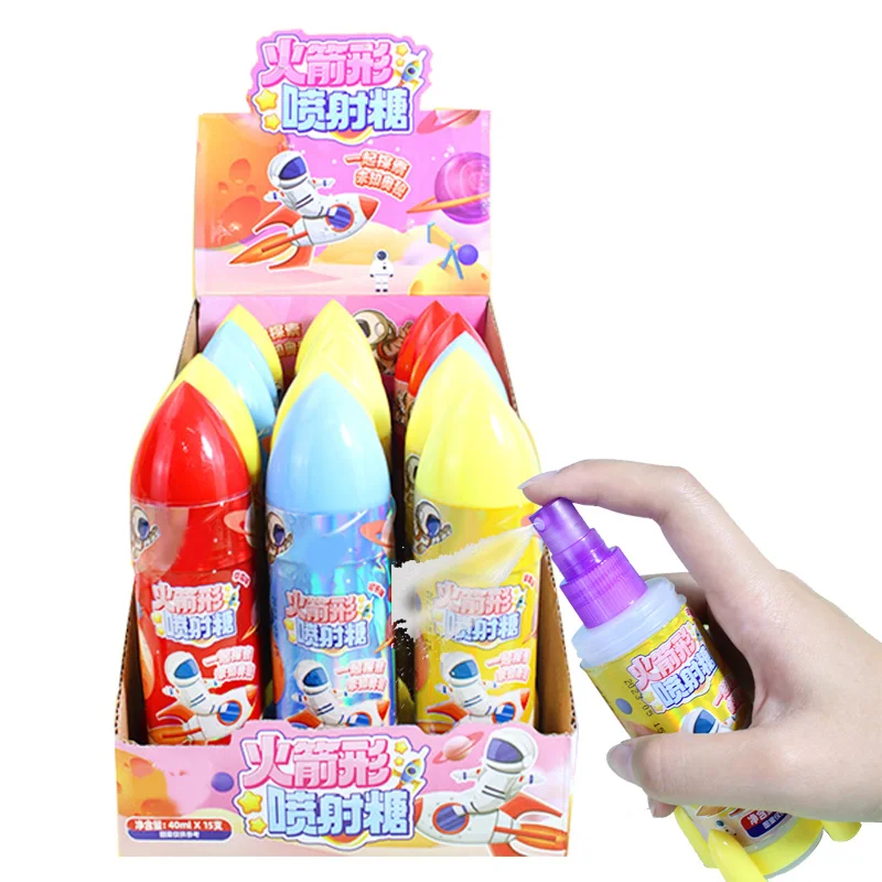 New Design Toy Candy Magic Jam Mixed Fruity Sour Liquid Candy Super Rocket Styling Spray Candy