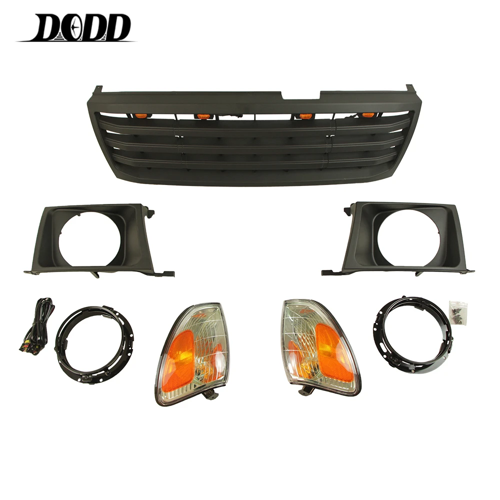 Body Kit Modified Black Front Grille With Grille Light Fit For LandCrusier LC100 1998-2006