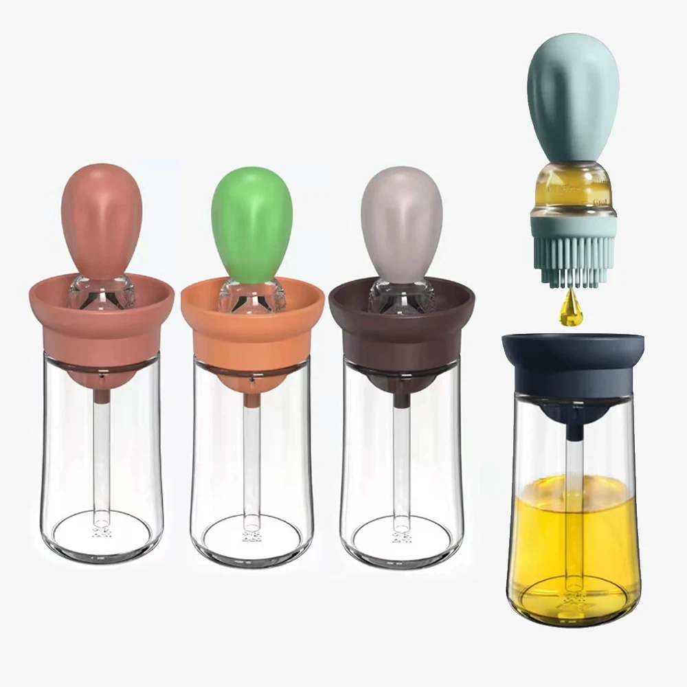 2 In 1 Glass Olive Oil Dispenser Bottle with Silicone Brush For Kitchen