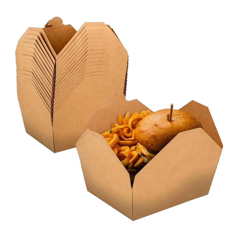 Customize Logo Printing Food Container Take Away 3 Compartments Disposable 800ml Brown Kraft Paper Lunch Boxes