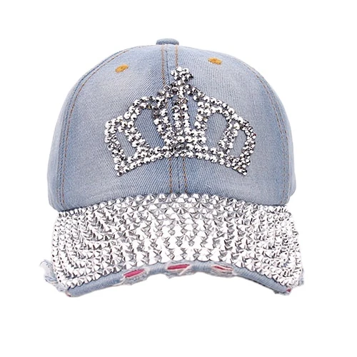 Оптовая продажа высокое качество шипованные Стразы шикарные джинсы леди корона спорт на открытом воздухе Солнцезащитная бейсболка кепка