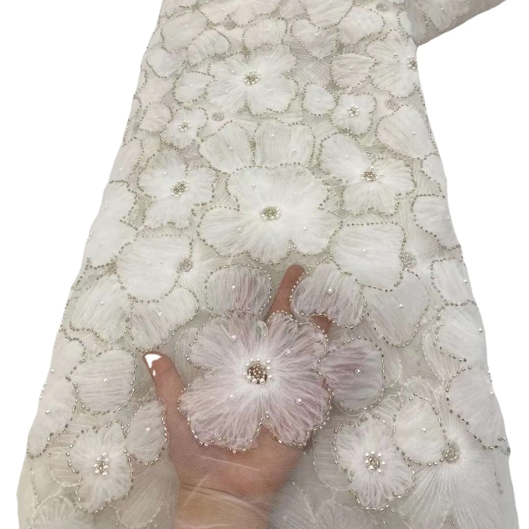 lace design sequins lace fabric with beads for wedding dress dubai flower lace embroidered fabric