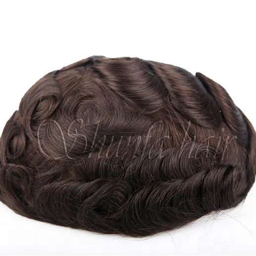 Human hair prothesis toupee for men full skin with single knots thin skinhair system