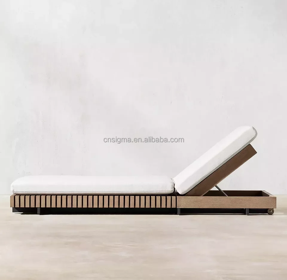 Customized beach pool sun lounger garden furniture adjustable teak chaise lounge with cushion