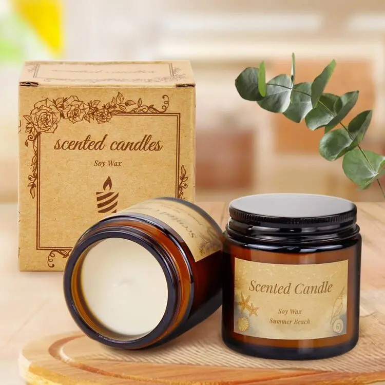 3.5OZ Brown Glass Bottle Scented Candle Jar Soy Wax Retro Style Wholesale Natural Handmade Gift Cup Smokeless Scented Candle