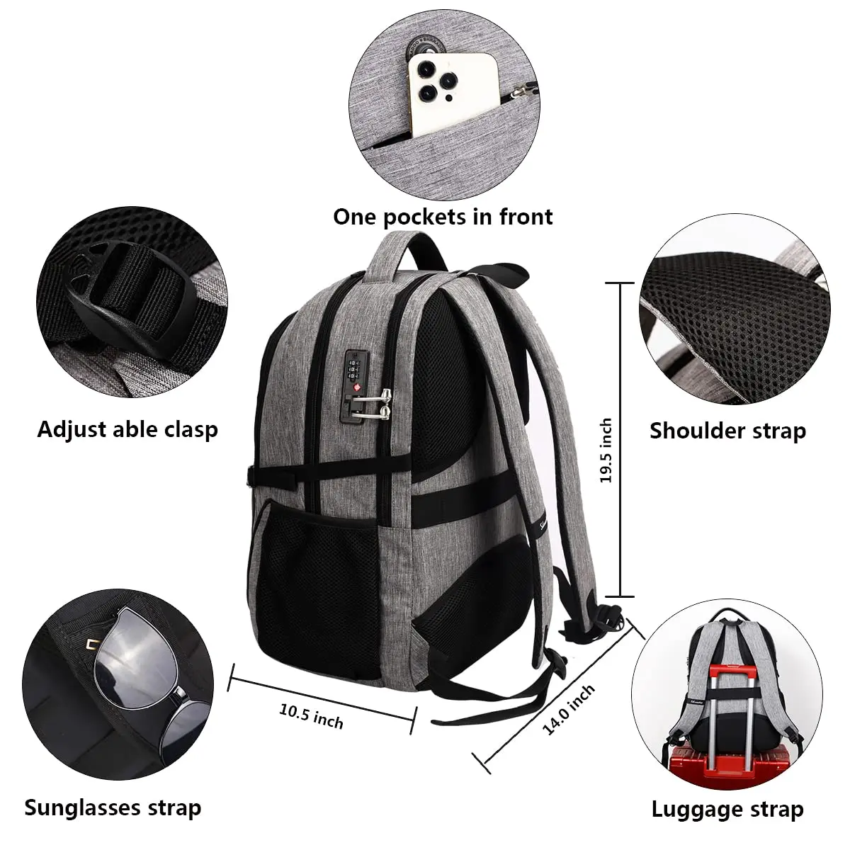 Durable Anti-Theft Travel Laptop Backpack USB Charging Port Slim Design Men Women College/School Computer Bag 17 Inch Notebook