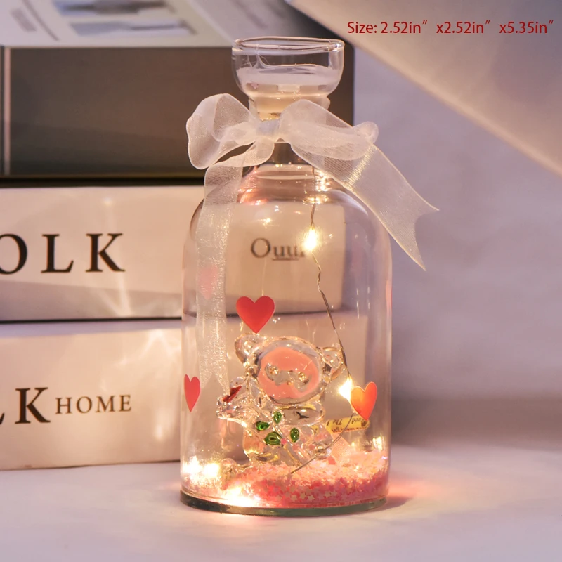 Crystal Bear Glass Wishing Bottle Light Bottle Battery Powered String Lights Desk Lamp For Girls