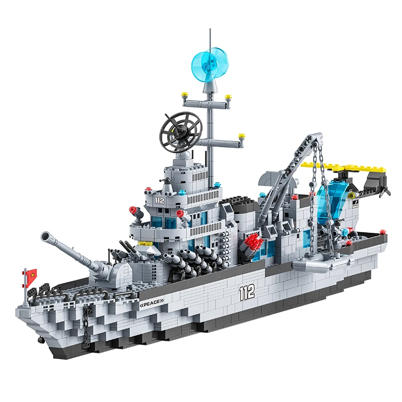 LELE BROTHER  On-Line Selling 6- In-1 Military Warship Building Blocks Carrier Kid Bricks Toys