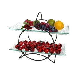 3pcs popular glass serving tray with metal rack