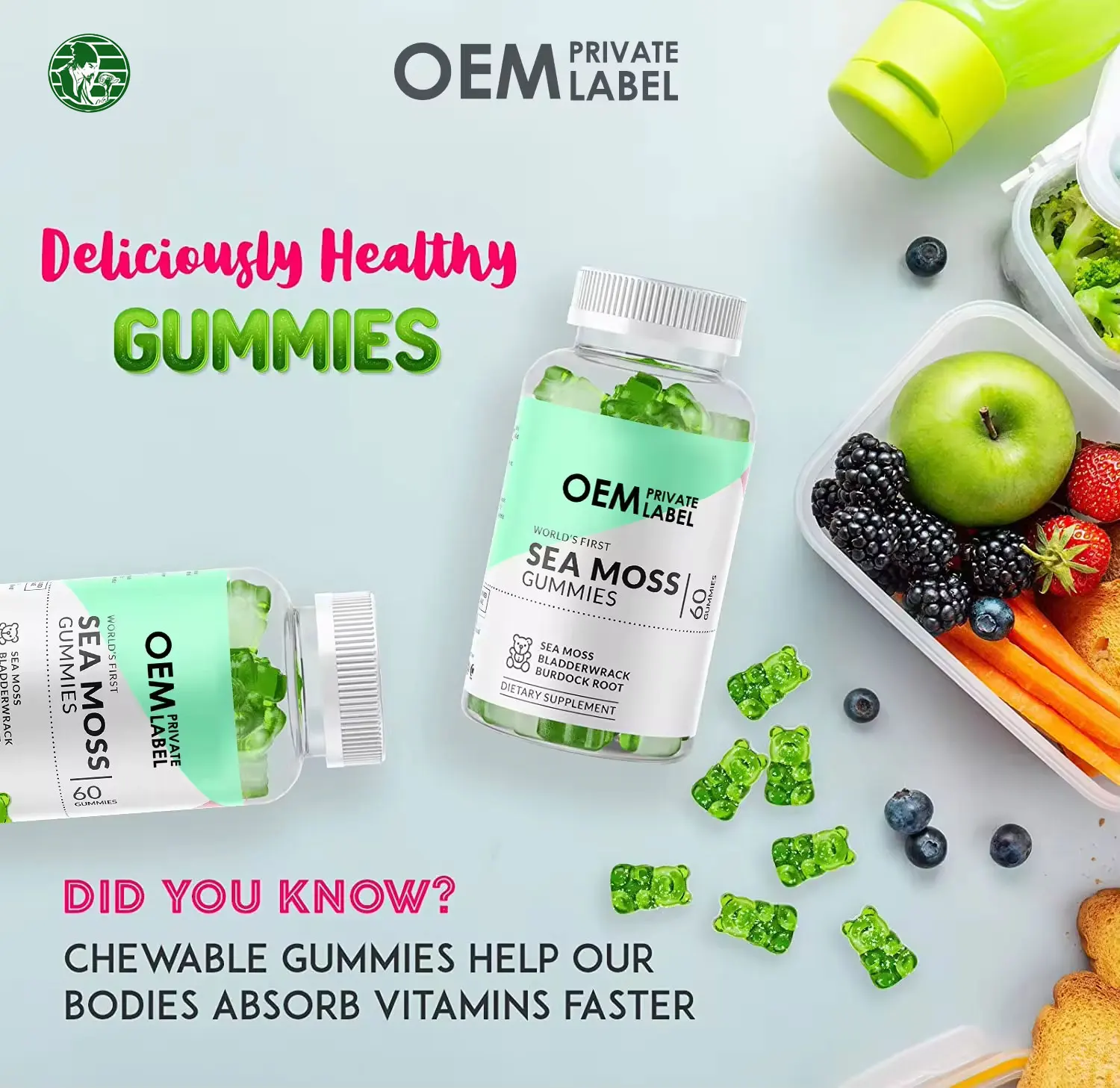 OEM  Irish Seaweed  with Black Seed Oil Immune System Seaweed Gummies Moss  Sugar Free
