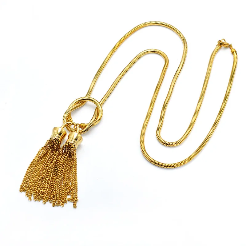 Fashion Jewelry Chain Tassel Necklace Women Necklaces African Clothes Sweater Chains Charm 18k Gold Chains Necklace