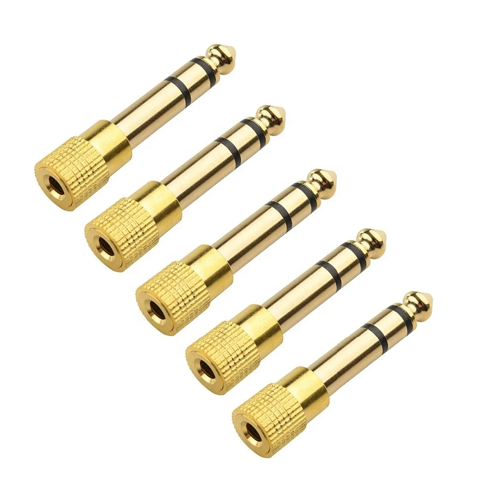 Gold Plated 6.35mm (1/4 inch) to 3.5 mm Male to Female Stereo Adapter, can be 5-Pack or custom