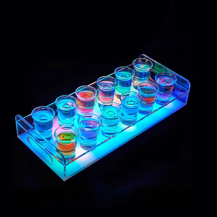 13.7X4.3X5.9Inches Acrylic Bar Wine Cup Holder With Led Light Catering Di Amore Shot Glass Serving Tray