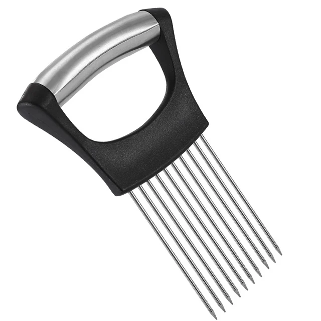 Kitchen Gadget Food Grade Slicing Meat Fish Fork Potato Slicer Needle Stainless Steel Vegetable Fruit Cutter Onion Holder Cutter