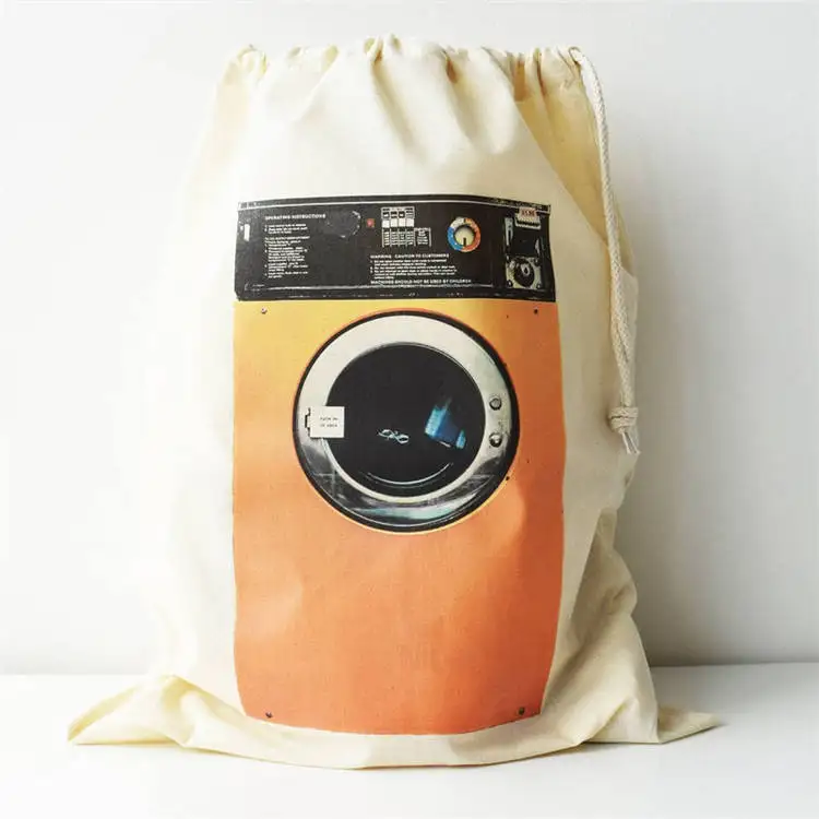 Custom logo large cotton wash bag travel canvas laundry bags