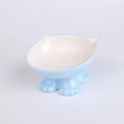 Wholesale Eco Friendly Light Pink High Foot Bevel Elevated Dog Bowl Ceramic Pet Bowl