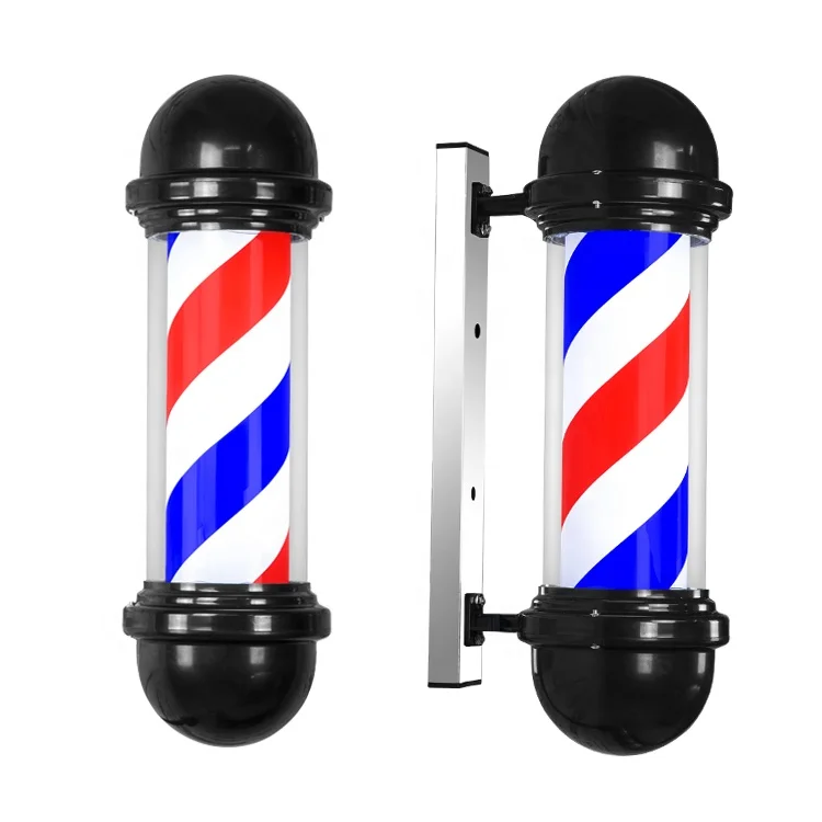 Outdoor barber shop sign pole red white blue rotating strip wall hanging pole light