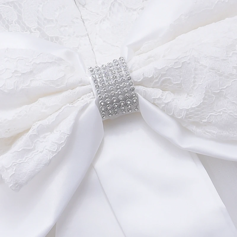 M190 Cute Bow Kids Baby Girl Baptism Dress V-back Sleeveless Toddler Ball Gown Christening Dress For Baby Girl