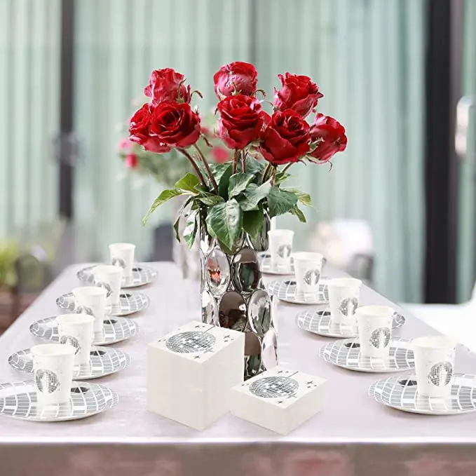 Pafu Disco Wedding Party Picnic Travel Disco Ball Dinner Plates Paper Cups Napkins 70s Disco Party Supplies