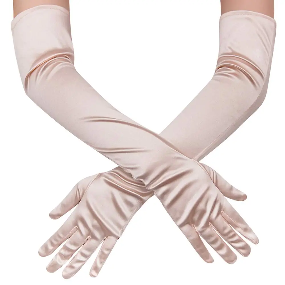 Wholesale Custom White Black Skin Silky Elegant Party Bridal Evening Opera Women Girls Elbow Length Long Satin Gloves