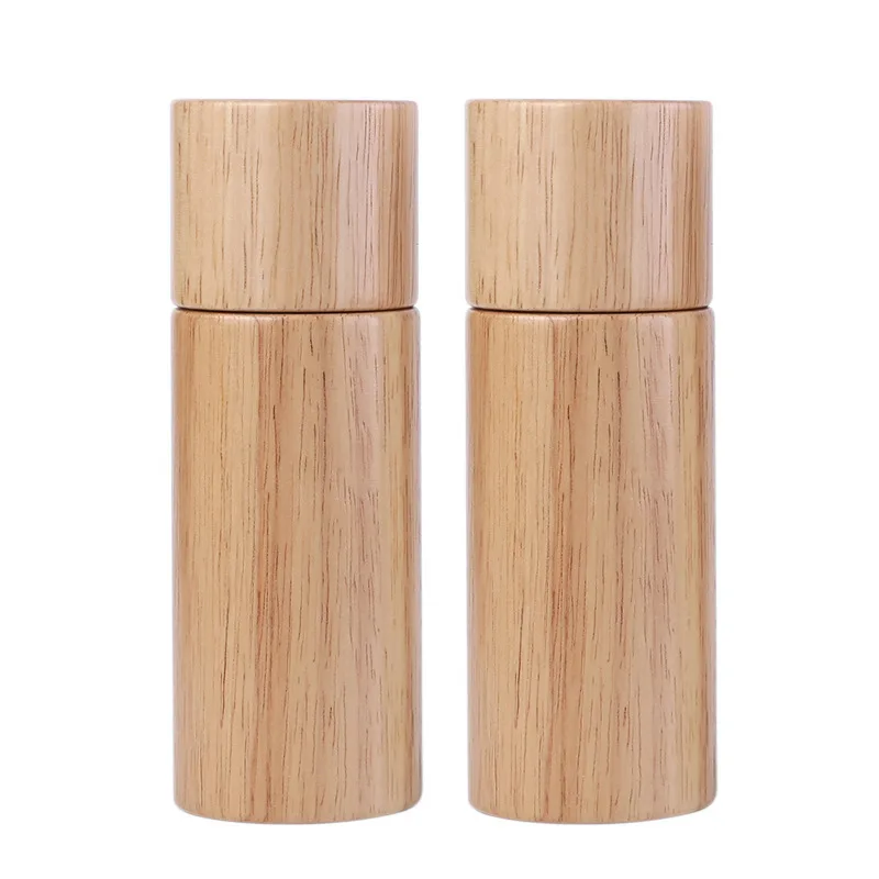Customizable Rubber Wood Manual Kitchen Grinder Adjustable Household Pepper Mill and Salt Mill Iron Gadget in Box Packaging