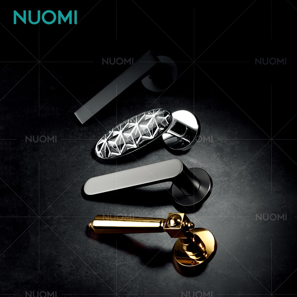 NUOMI Zinc Alloy Bedroom Door Handle Lever Lock Modern Gold Door Lock Knobs Minimalist Internal Door Handles with Lock
